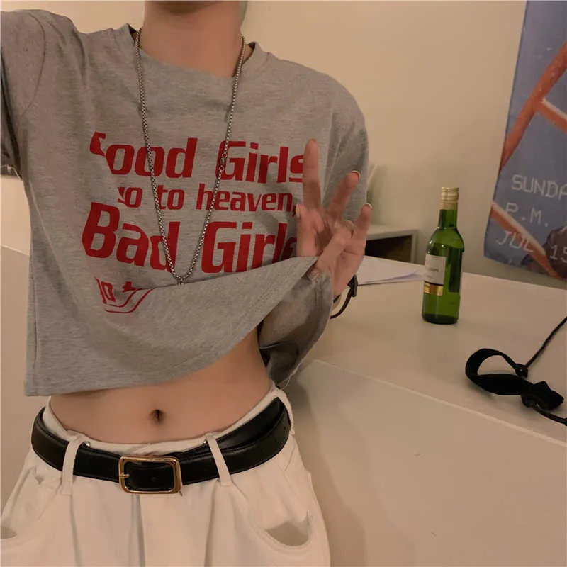 Y2K Summer Women good girl Print Crop Tee Short Sleeve T-shirt 210529