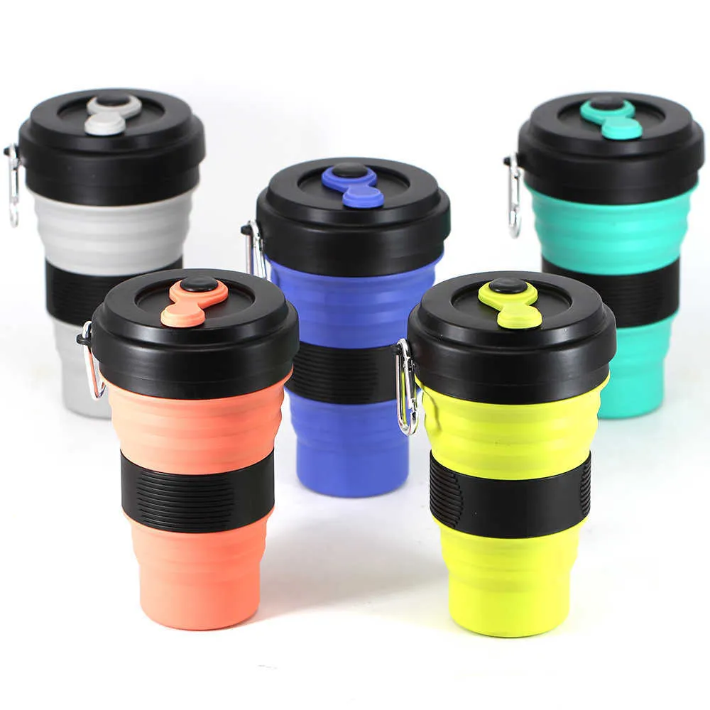 Travel Silicone Mug 550ml Coffee Cups BPA Folding Silica Hiking Mugs Portable Telescopic Drinking Collapsible Leak Proof 2108285k
