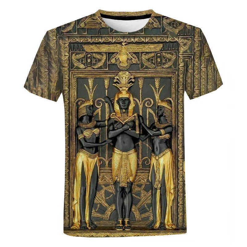 Retro-Stil Alter Horus Ägyptischer Gott Auge von Ägypten Pharao Anubis 3D T-Shirts Männer Frauen Harajuku Übergroßes T-Shirt 210706