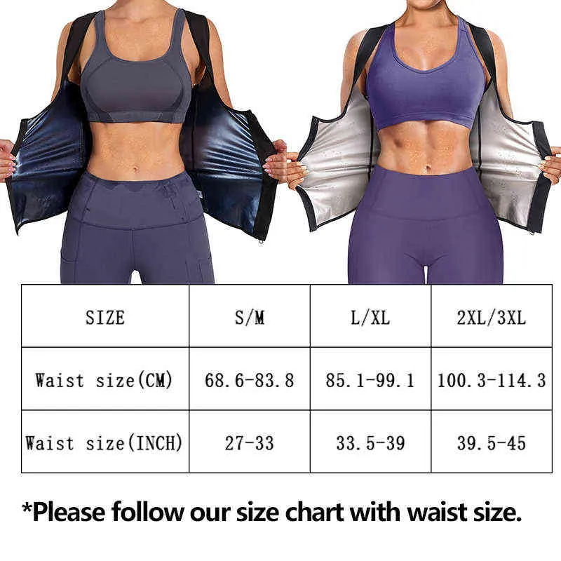 Femmes Sauna Shaper Gilet Thermo Sueur Shapewear Débardeur Minceur Taille Formateur Corset Gym Fitness Workout Zipper Shirt 211029