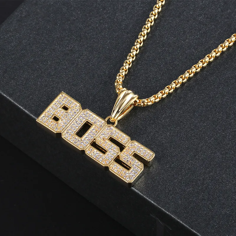 Hip Hop Letter Boss Anhänger Halskette Bling Diamant Halsketten für Männer Frauen Modeschmuck wird und sandig