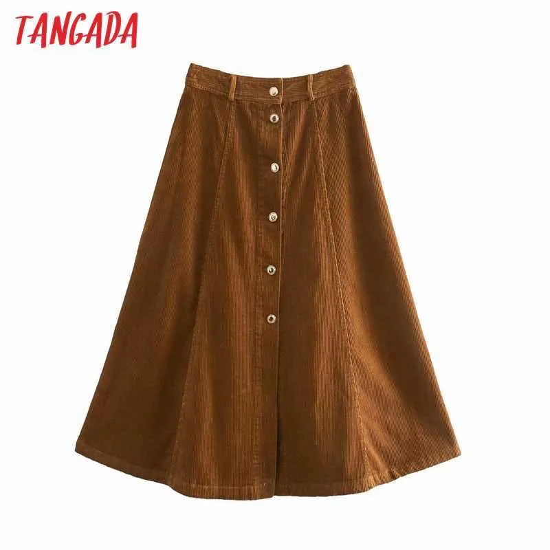 Tangada Gonna a trapezio in velluto a coste da donna Faldas Mujer Bottoni vintage da ufficio da donna Gonne eleganti a metà polpaccio 4M75 210609