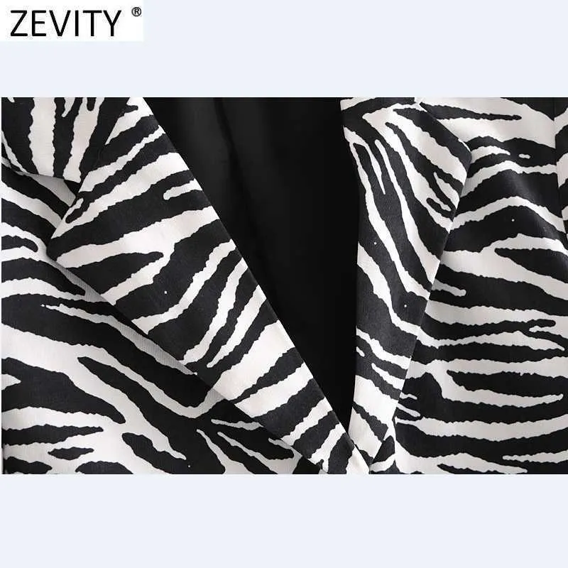 Zevity Frauen Vintage Schwarz Weiß Zebra Streifen Druck Chic Kurzer Blazer Büro Damen Breasted Casual Outwear Anzug Tops CT640 210603