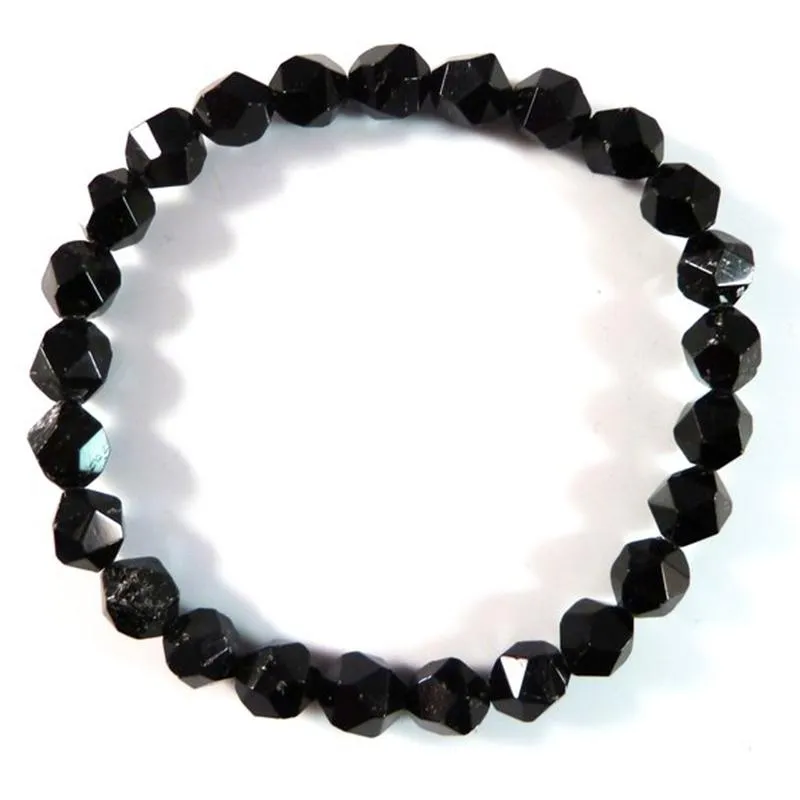 Bracelets de charme Mens Black Tourmaline Bracelet extensible à facettes Star Cut Perles Perles de guérison Pierre Méditation Bijoux Cadeau pour Me346y