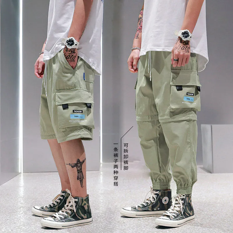 Men Fashion Streetwear Mens Jogger Pants Youth Casual Autumn Ankle Length Cargo Trousers Loose Detachable Pants Leg Drop 220311