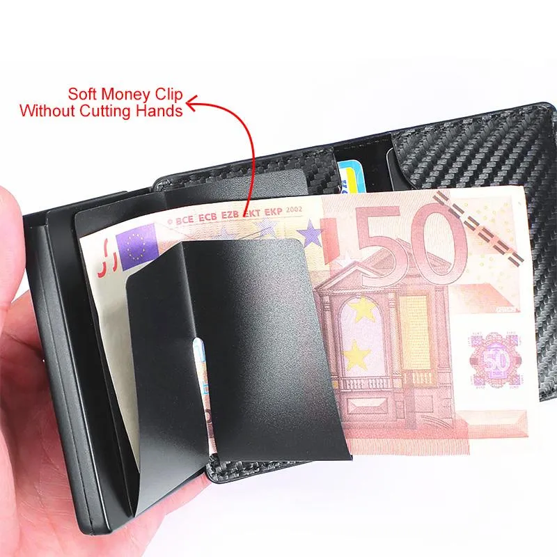 Kart sahipleri rfid sahibi kasa erkekler karbon fiber metal akıllı minimalist cüzdan deri iş bankası kart sahibi 2021 nederlands249n