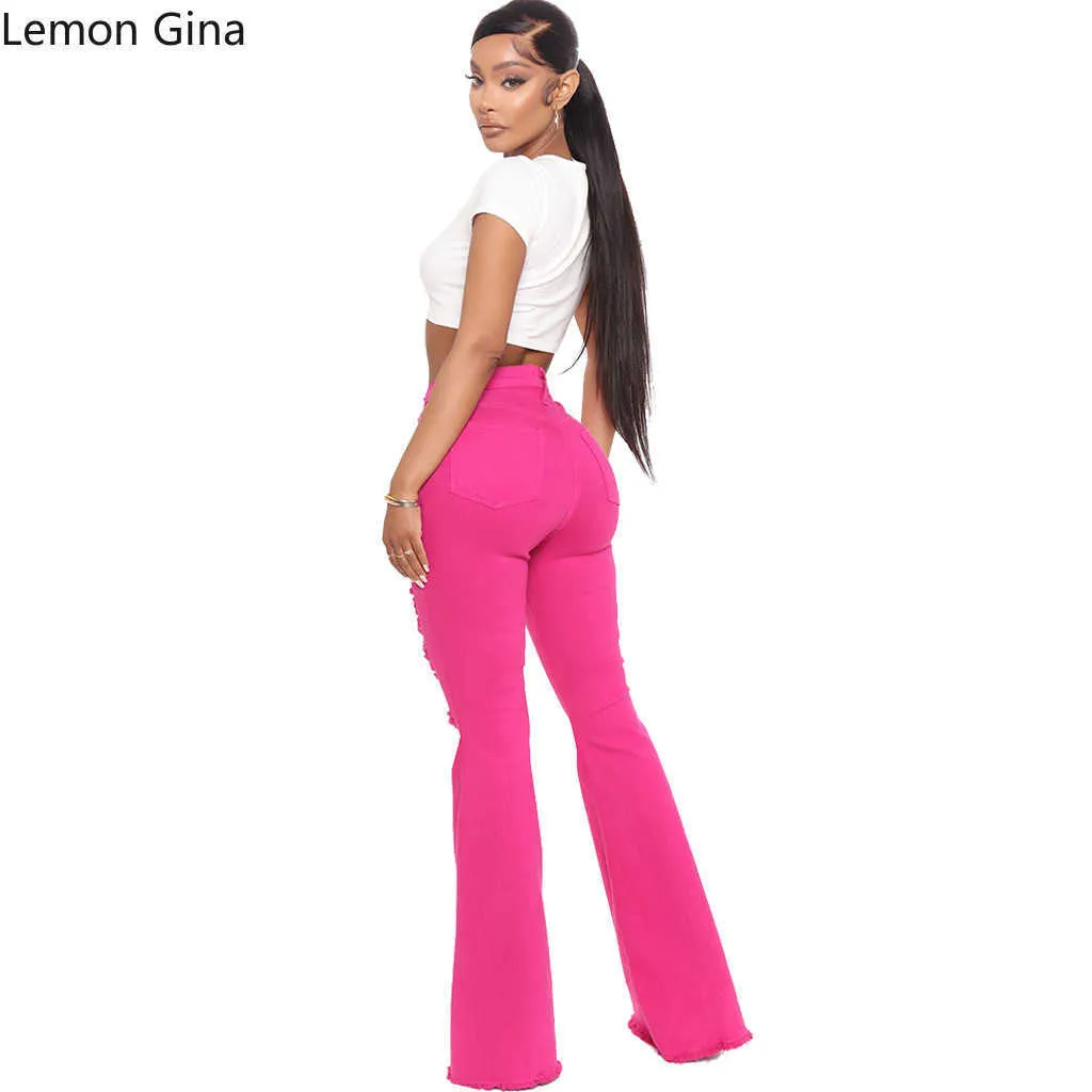 Lemon Gina Fashion Match Tendance Personnalité Rip Stretch Bell Pantalon Q0802