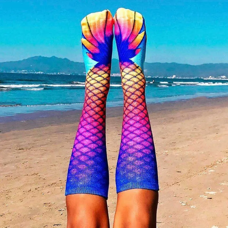 New Home Têxteis dos desenhos animados 3D-impresso sereia cauda de praia moda confortável altos meios de joelho atacado