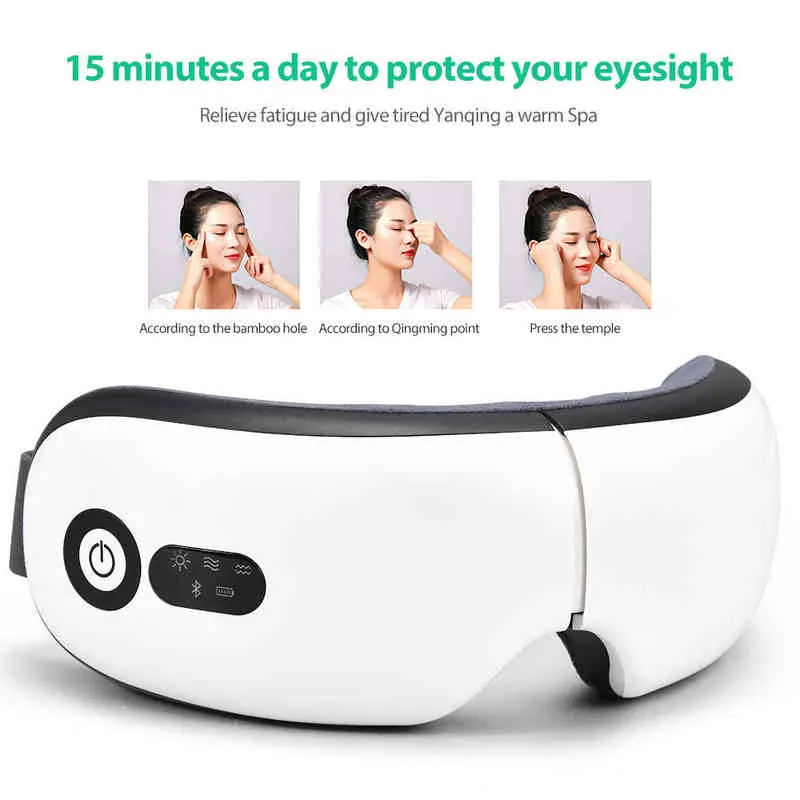 Smart Airbag Vibration Eye Massager Care Instrument Compress Support Bluetooth Fatigue Massage Glasses 220208