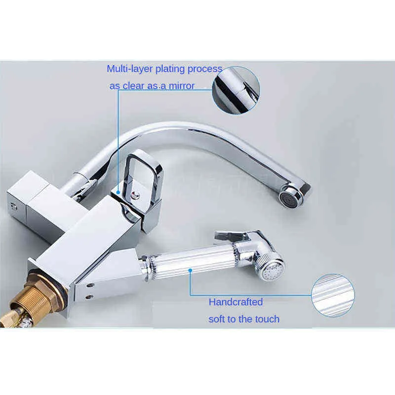 Onyzpily Kitchen Faucet Chrome Led Pull Out Kitchen Tap &Cold Mixer Tap 2 Waterway 360 Swivel Deck Mounted torneira de cozinh 211108