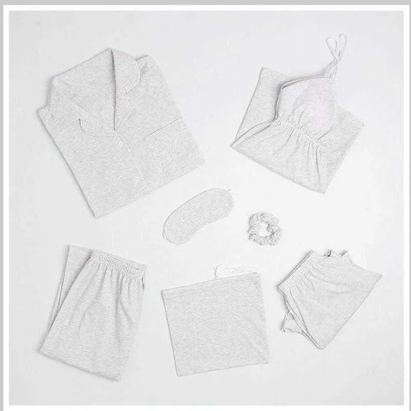 Lady Gray Homewear Long Sleeve Pajamas Suit Intimate Lingerie Cotton Casual Sleepwear Spring Novelty Sleep Set Q0706