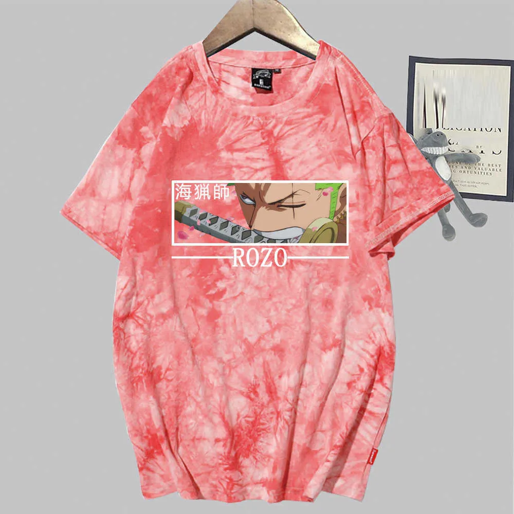One Piece Anime Mode Manches Courtes Col Rond Tie Dye Uniex T-shirt Y0809