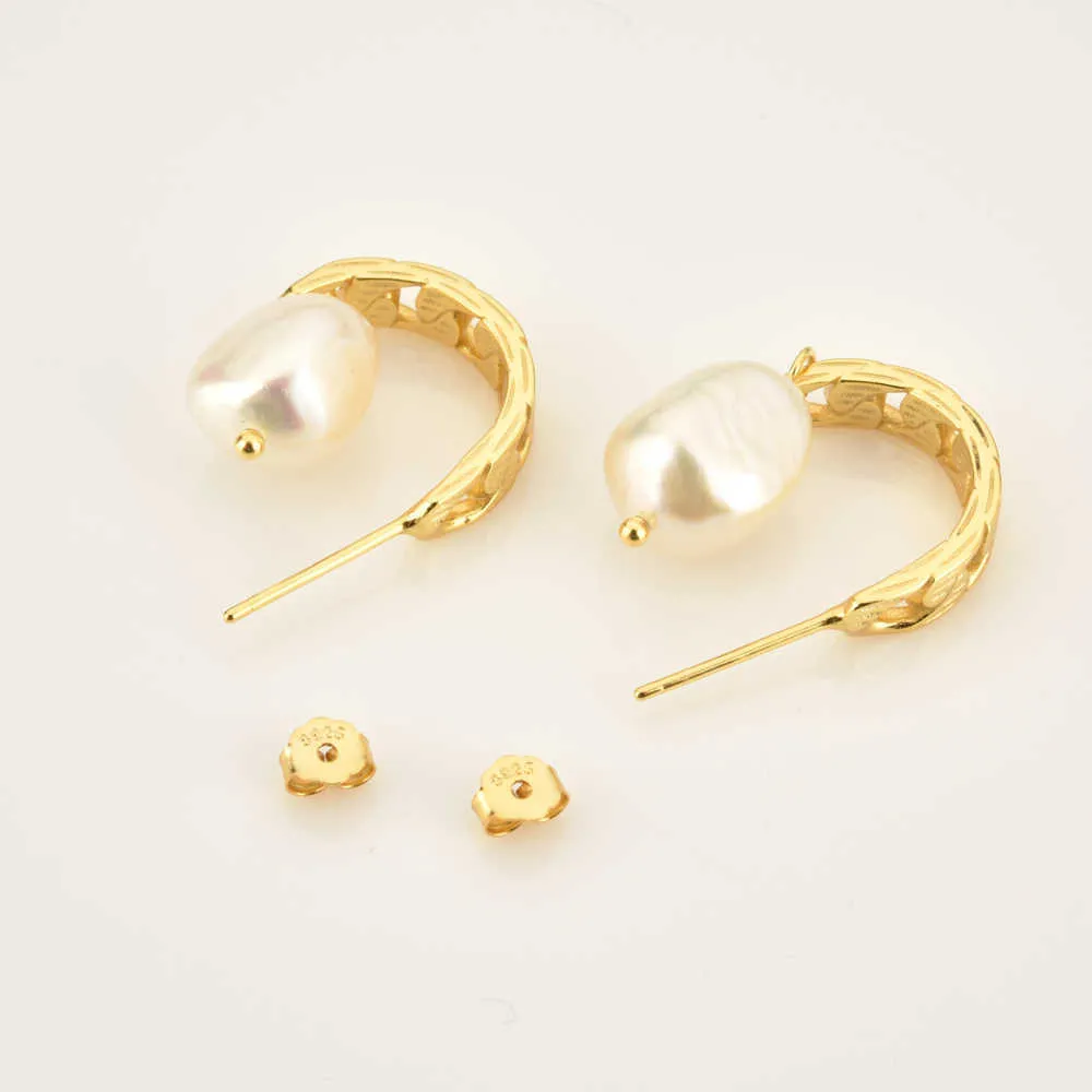 Andywen 925 Sterling Silver Gold Pearl Drop Earring Luxe Rock Punk Mode Fijne Sieraden Clips Pendiente Piercing 210608