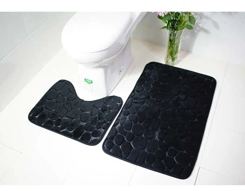 Embossing Bath Mat for Bathroom Memory Foam Shower Carpet Mat Toilet Rugs Shower Room Lid Cover Toilet Mat Bathroom Floor Pad 210724