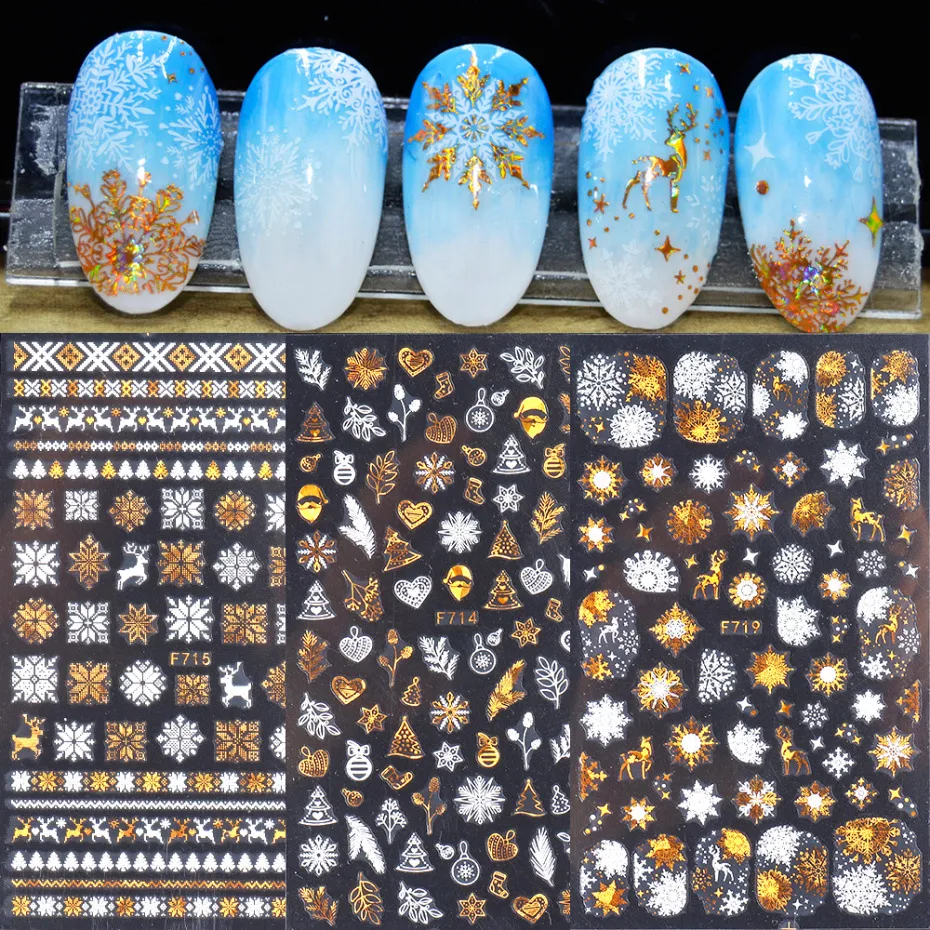 Höst Thanksgiving Nails Art Stickers Dekaler 3D Laser Guld och Vit Nail Foil Fall Färger Tillbehör 8 Design