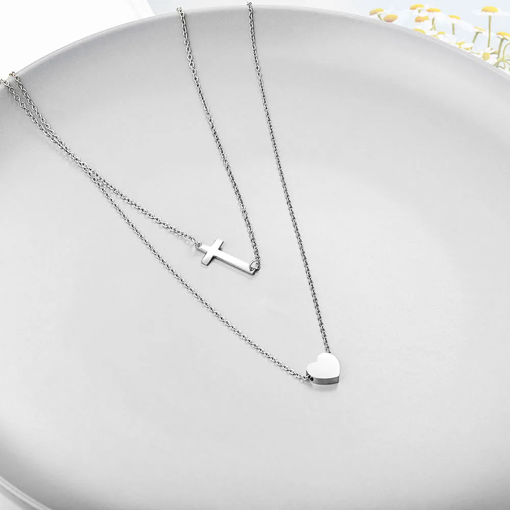 Trendy Layered Tiny Cross Heart Necklace Gold Chain Necklaces for Women Girl Silver Choker Party Wedding Jewelry