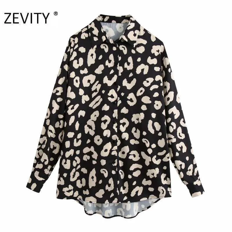 ZEVITY donna vintage motivo animale stampa camicetta grembiule casual ufficio donna manica lunga camicie da lavoro chic chemise top LS7092 210603