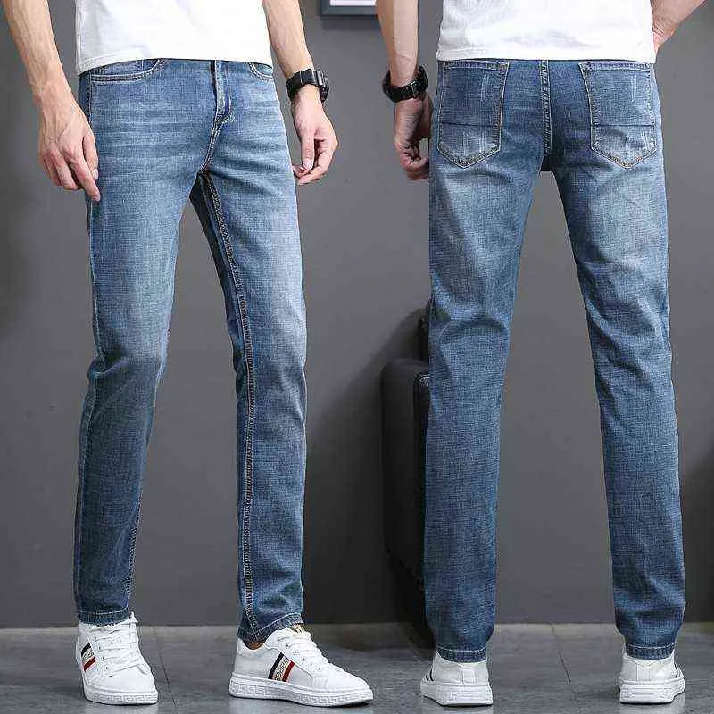 Negócios Moda Esticar Denim Estilo Clássico Estilo Regular Fit Strugith Jeans Jean Calças Masculino Calças Azul e Preto 211111