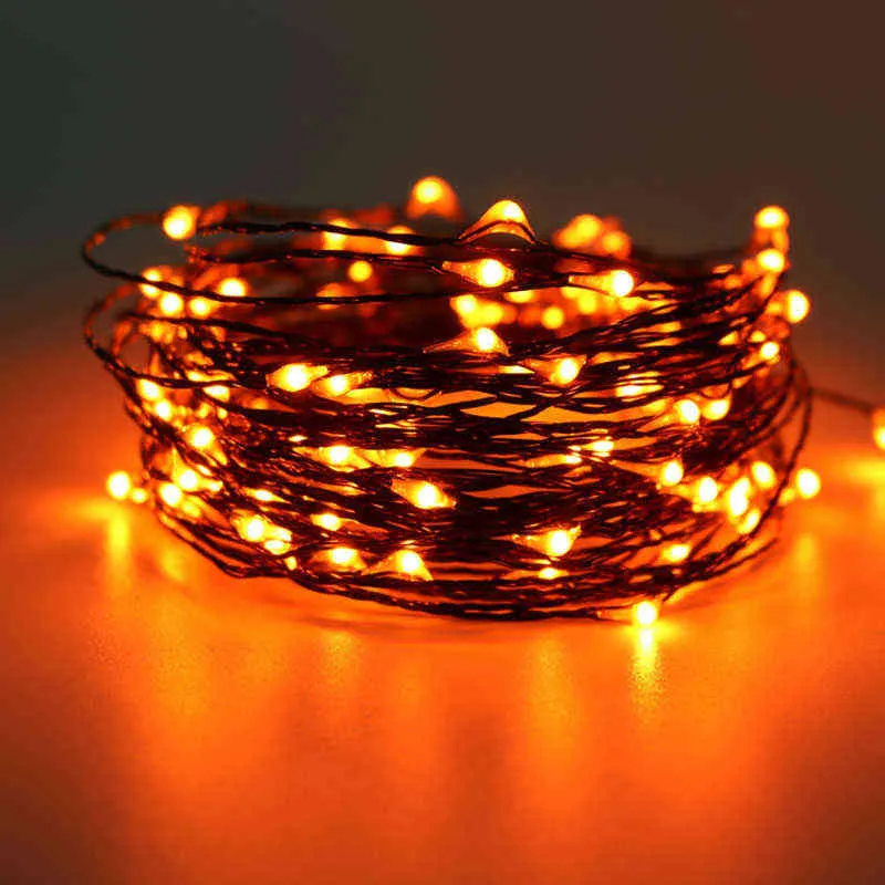 10M 100 LED Halloween String Lamps Filo nero Arancione Viola Colore Vacanza Ghirlanda Decorazione Lucine la decorazione domestica 211104