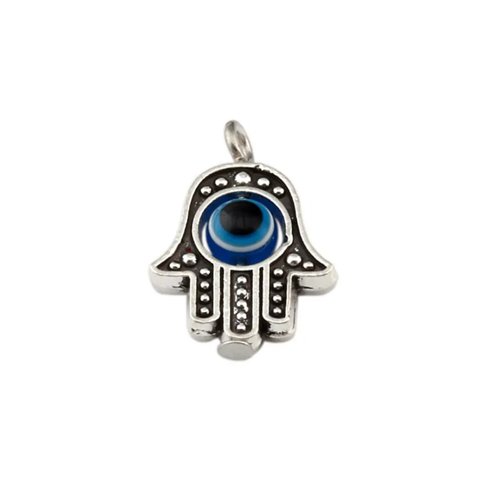 90 Uds. Cuenta de ojo azul de mano de Hamsa Kabbalah amuleto de buena suerte colgante joyería DIY pulseras collar pendientes 18 2x12 8mm es A-3212G