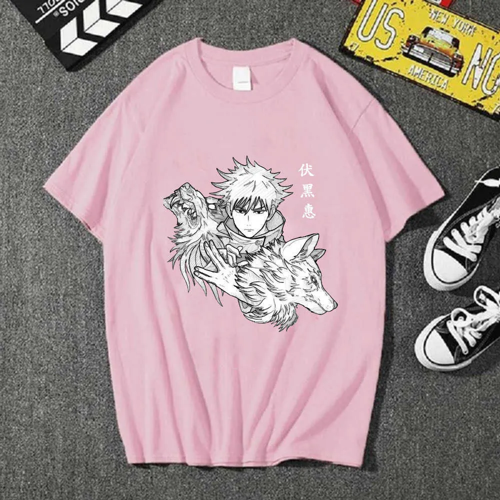 2021 Hot Anime Jujutsu Kaisen T-shirt Mode T-shirt court Casual Vêtements masculins et féminins Y0809