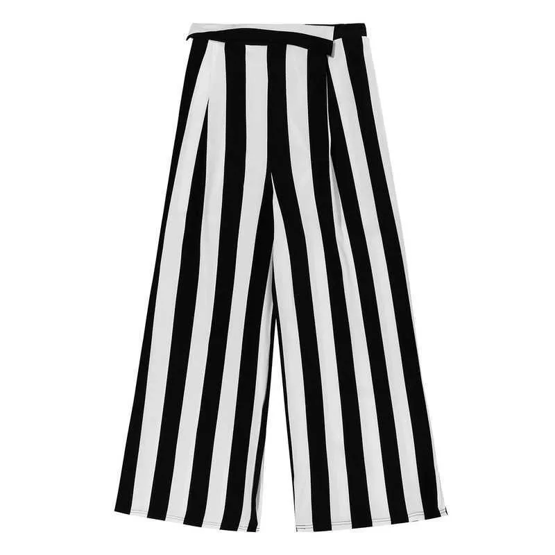 Pantalon à jambes larges à rayures de printemps Design décontracté Taille élastique Femmes Pantalon Simple Vintage Femme Pantalon 13A217 210525