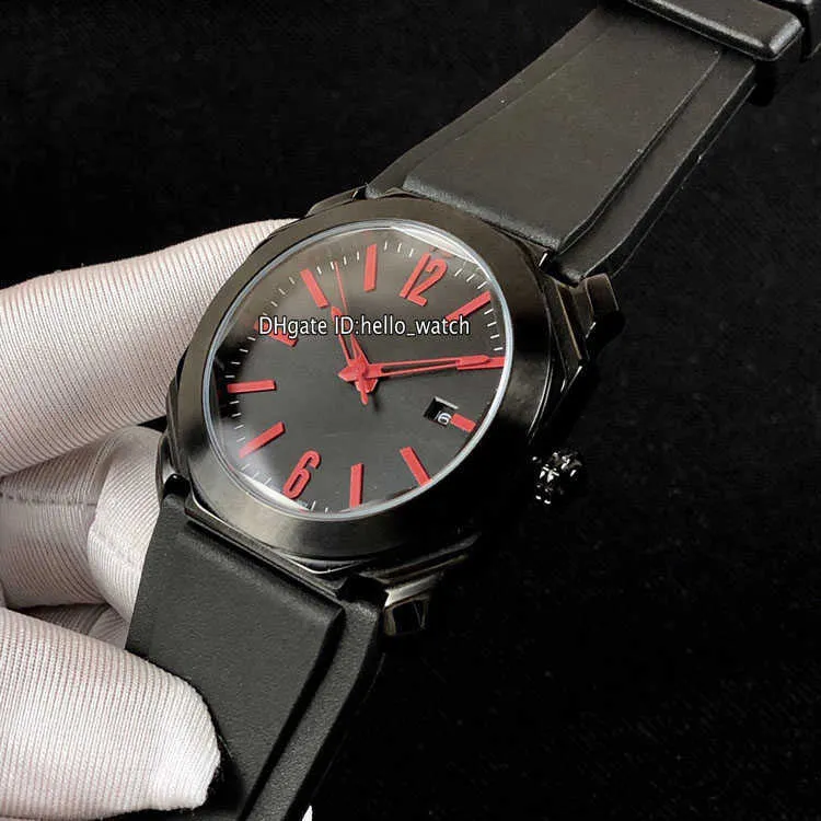 Designer Relógios 41mm Octo PVD All Black Steel Case 102737 BGO41BBSVD N Black Dial Automatic Mens Watch Rubber Strap Alta Qualidade 306V