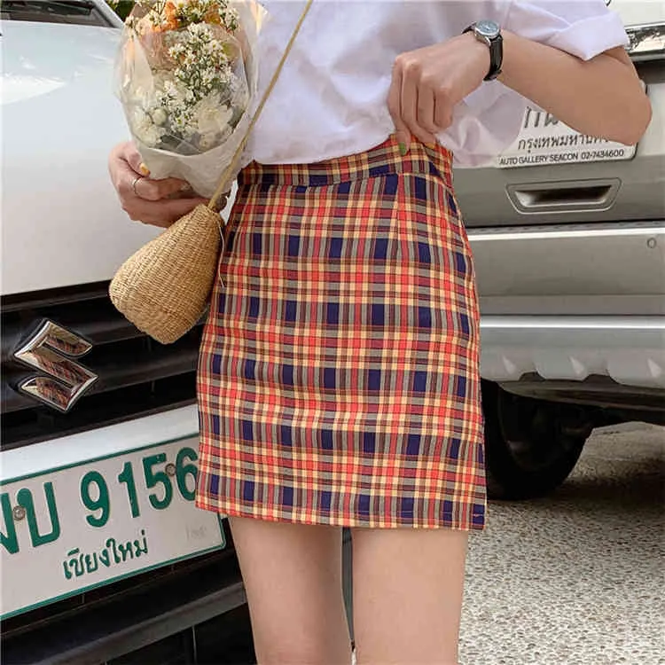 Femmes vérifié mini jupe plaid été plage vintage rétro printemps filles courtes en 210427