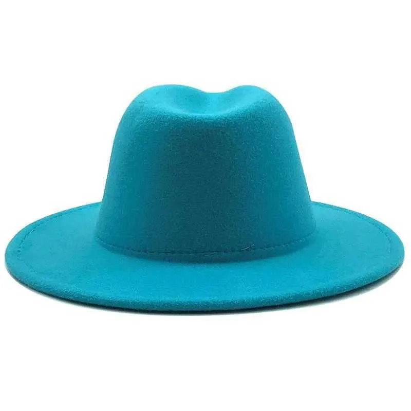 Red Bottom Patchwork Wool Felt Jazz Fedora Hats with Thin Belt Buckle Men Women Wide Brim Church Hat Panama Trilby Caps 210623290J