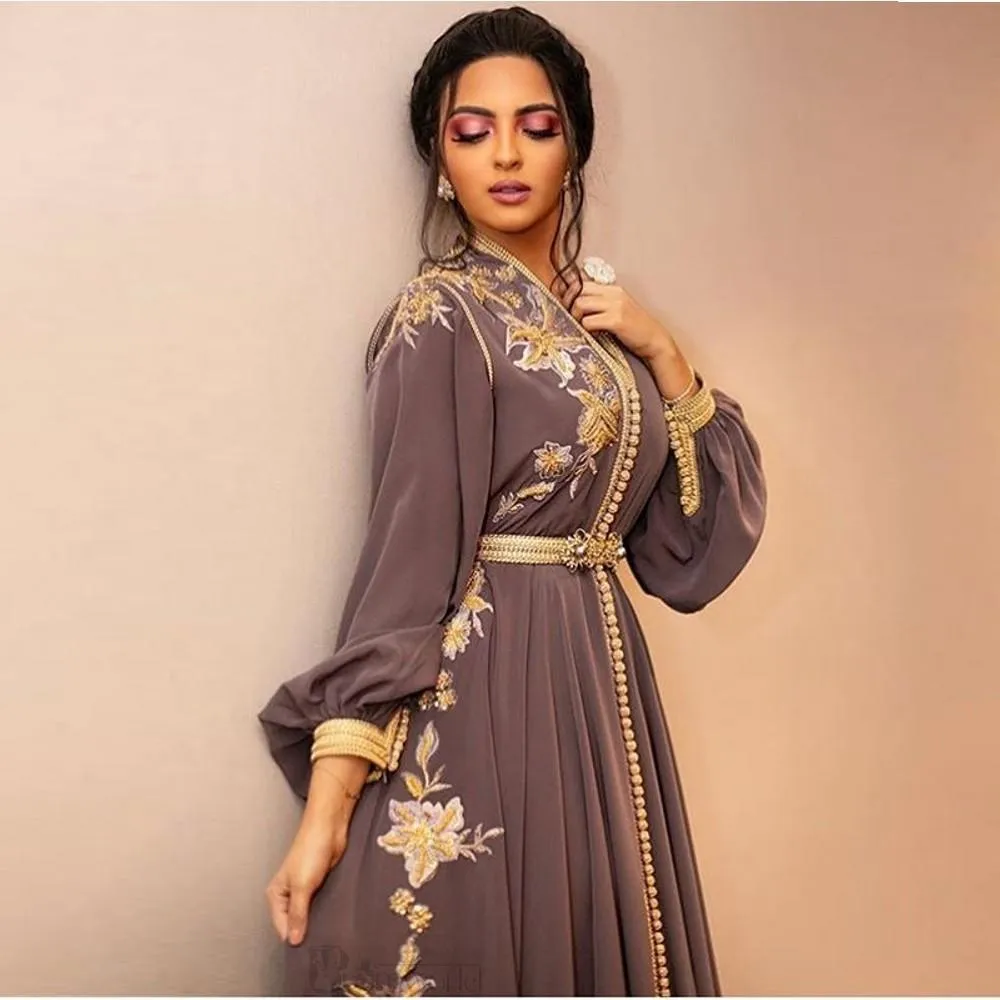 Moroccan Dubai Kaftan Lace Evening Dresses v neck Embroidery Appliques Long Formal Dress Full Sleeve Arabic Muslim Party Gowns281a