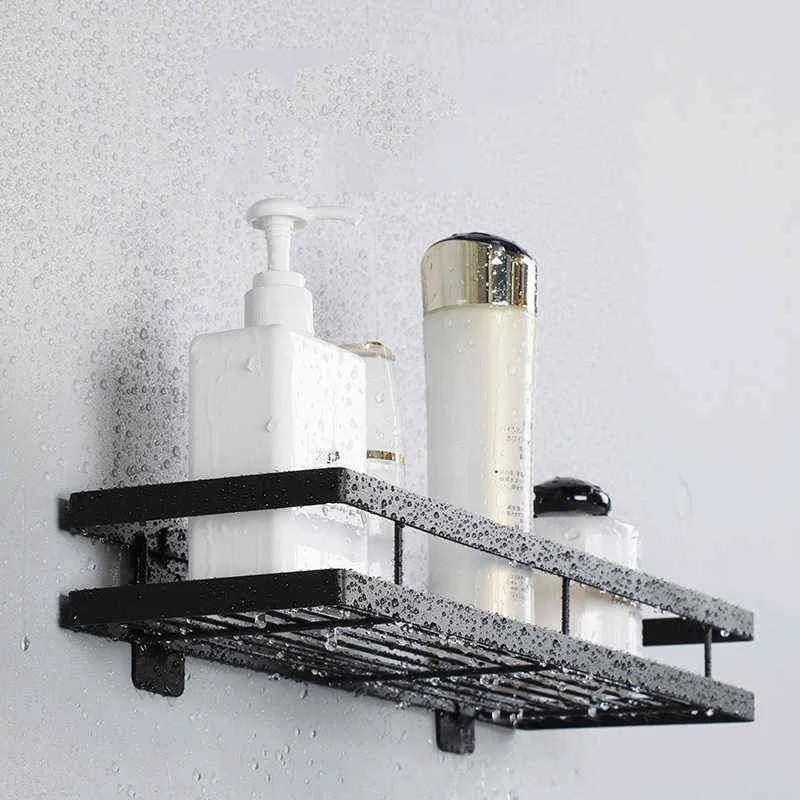 Étagère de salle de bain espace aluminium noir support de rangement bain douche 20-50 cm cuisine mur toilette shampooing sans perceuse 211112