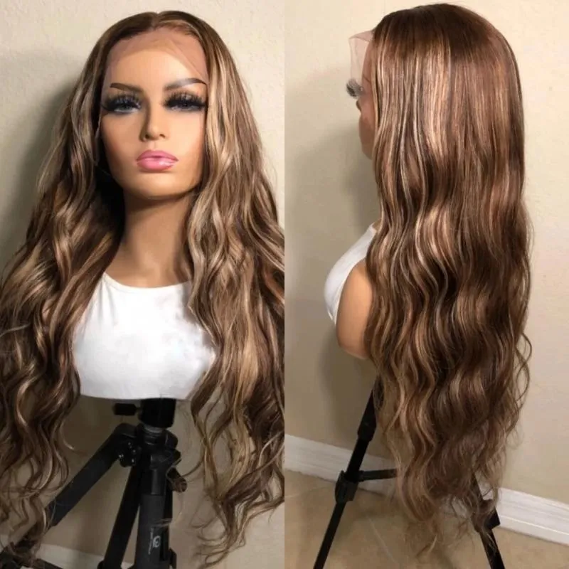 26Inch Highlight Blonde 360 ​​Frontal Remy 180densitet för kvinnor spetsar peruker naturliga hårfäste lös våg främre mänskliga hår2943111