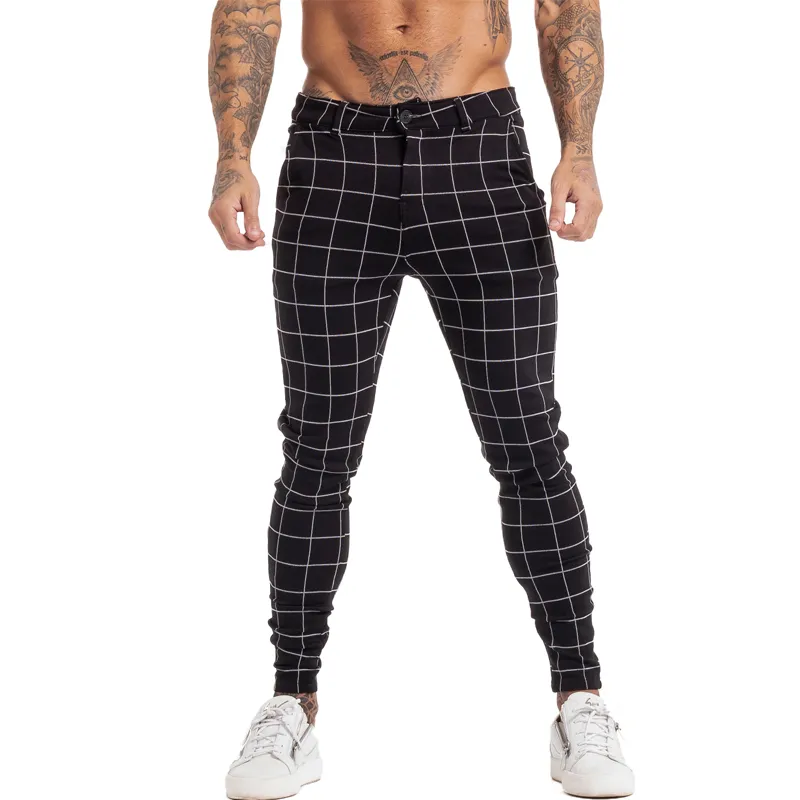 Pantaloni chino skinny da uomo Autunno Inverno Pantaloni scozzesi neri Pantaloni skinny da uomo a vita alta DROPSHIPPING zm388