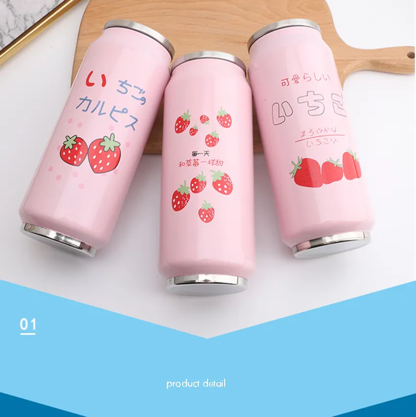 텀블러 귀여운 딸기 girly 절연 물병 스테인레스 스틸 휴대용 와이드 입 수 컵 500ml 여행