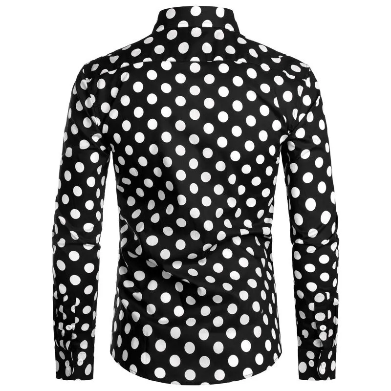 Czarny Biały Polka Dot Koszula Mężczyźni Chemise Homme Casual Button Up Mens Sukienka Koszulki Ogród Point Camisas Masculina USA Rozmiar XS-XXL 220222