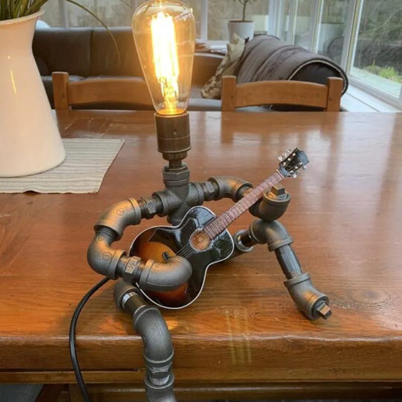 Tafellampen Steampunk-stijllamp - Gitaarspeler Retro Robot262u