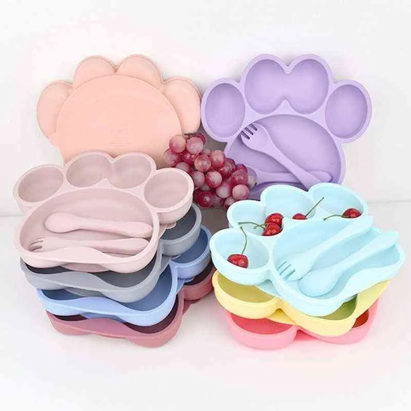 Bébé Silicone Sucker Vaisselle Pour Bébé Dessin Animé Chien Griffe Anti-chute Assiette À Dîner Infantile Enfants Alimentaire Supplémentaire Bol Doux Plats G1210