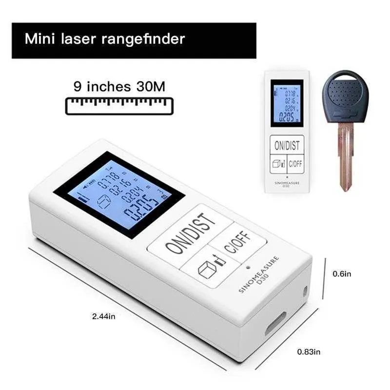 Bärbar mini handhållen laseravståndsmätare 35m Digital Rangefinder LCD-område Volymrum Mätningsområde Finder 210728