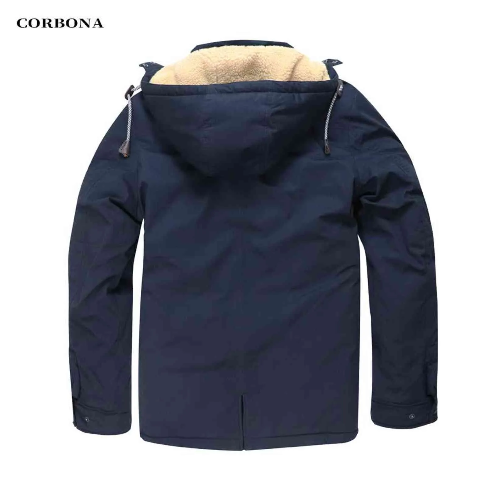 CORBONA Hochwertige warme Baumwollkleidung Herrenjacke Business Casual Mittellanger Mode verdickter Mantel Lammwolle in Hut 211124