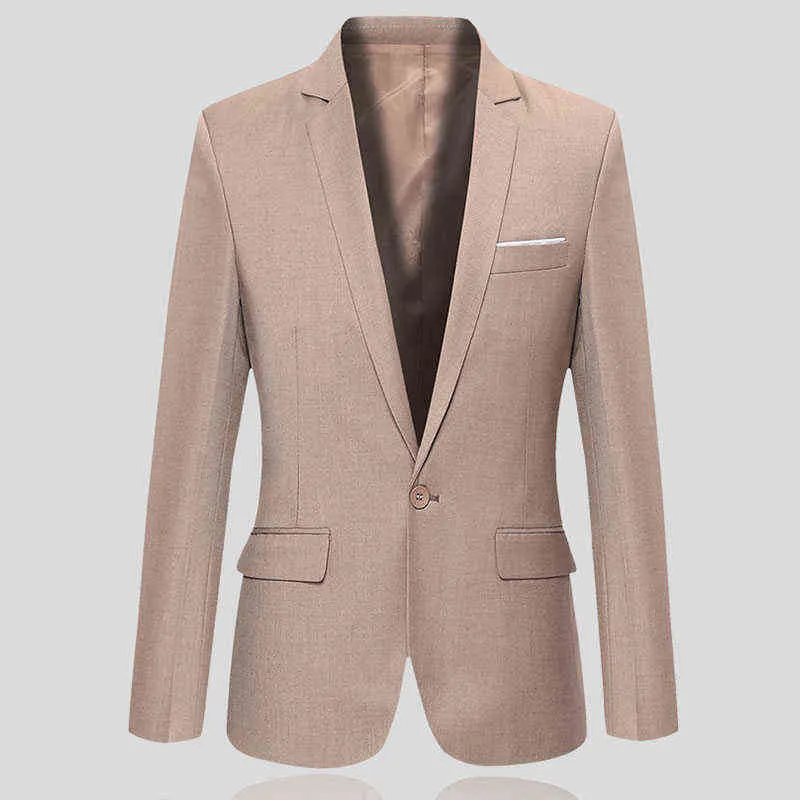 Erkek takım elbise ceket blazer iş bir düğme ceket tops düz renk iş takım elbise palto moda rahat ceket ince adam v yaka 211120