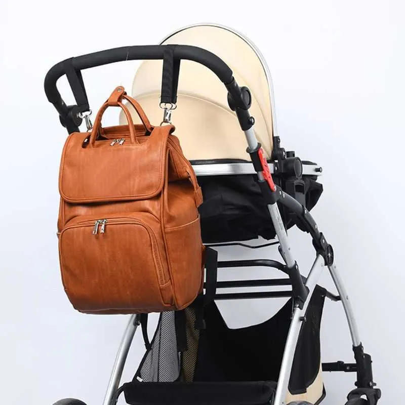 Large Capacity Diaper Bags Pu Leather Mummy Maternity Nappy Travel Backpack Multi Function Organizer J60d Q0528