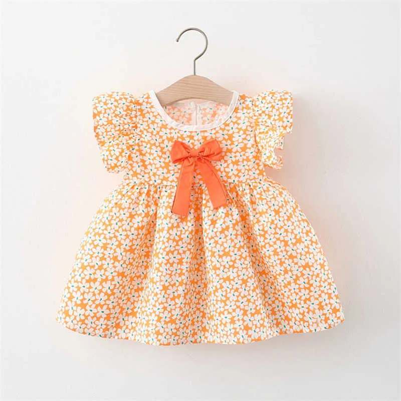 Klänning sommar blommig bowknot baby kläder toddler tjej för tjejer 6-24 månad 210528