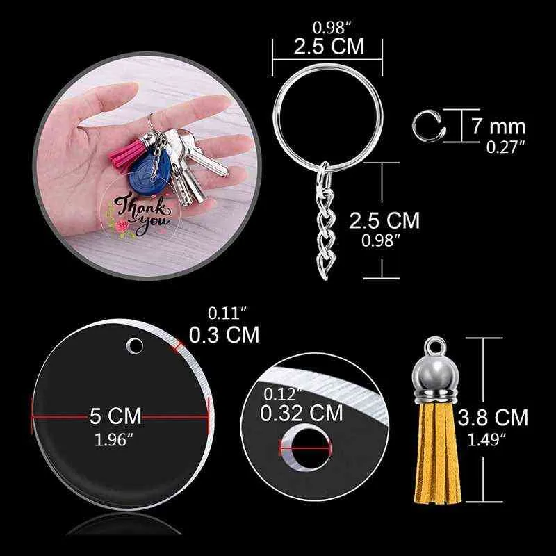 48 pezzi spazi vuoti portachiavi in acrilico con portachiavi dischi rotondi trasparenti cerchi colorati anelli di salto con ciondolo nappa artigianato fai-da-te H1126