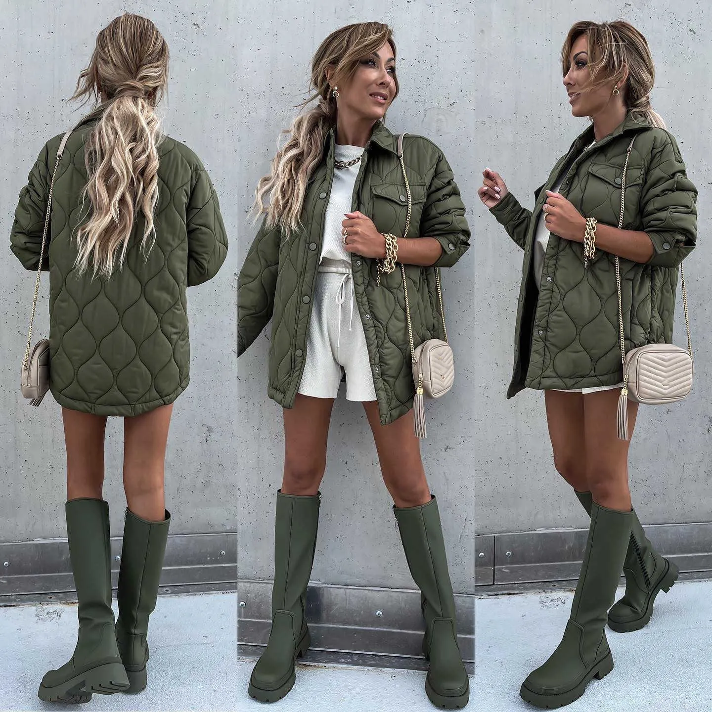 Geel Patchwork Lange Mouwen Turn Down Collar Dames Jas Button Pocket Green Herfst Winter Streetwear Vrouwelijke Top [S Coat 211014