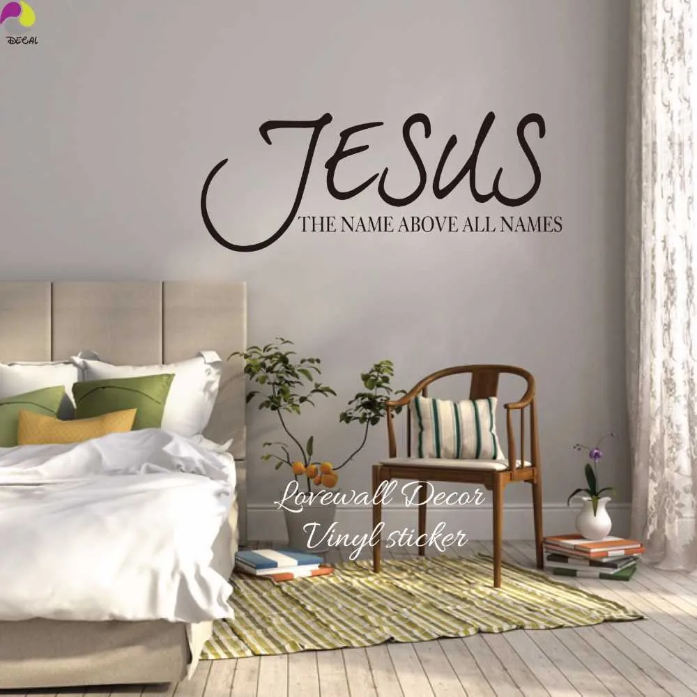 Jesus Name Above All Names Saying Wall Sticker Living Room Bedroom Bible Verse Quote Wall Decal Vinyl Home Decor Art Mural