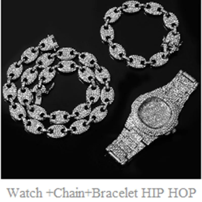 Gold Luxus Iced Out + Armband Datum Quarz Armbanduhren mit Micropave CZ Edelstahl Uhr für Frauen Schmuck