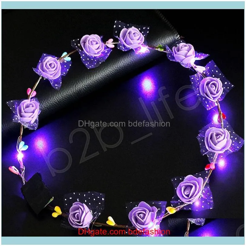 Flashing LED Hairbands strings Glow Flower Crown Headbands Light Party Rave Floral Hair Garland Luminous Wreath Fashion Accessories