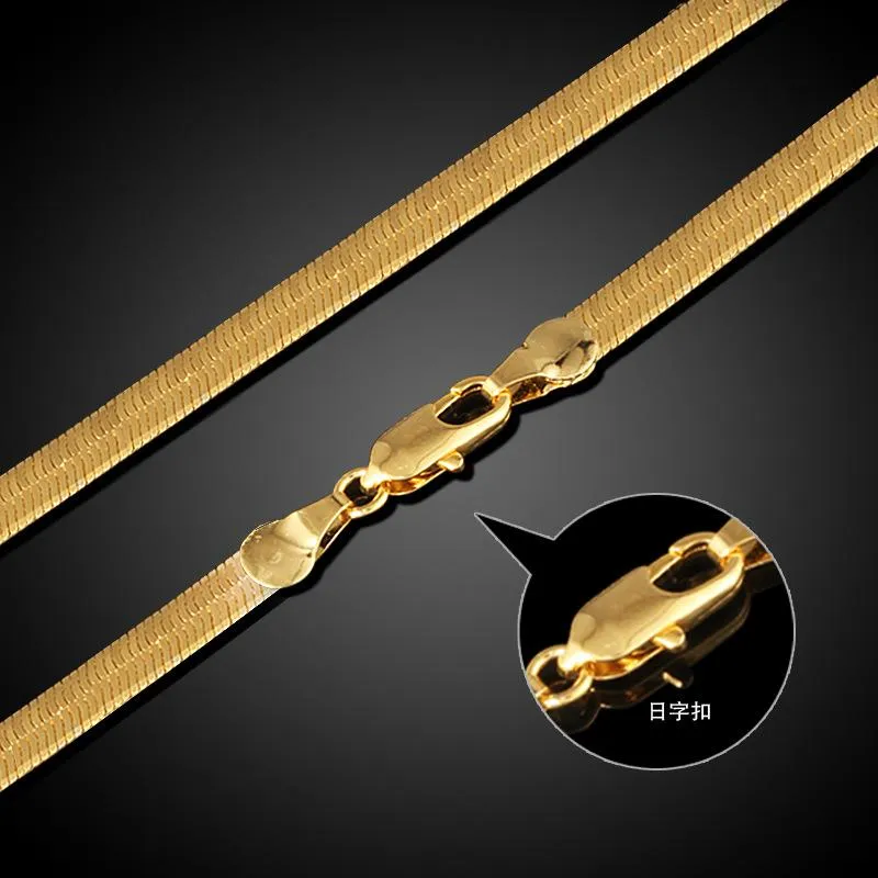 Цепи шириной 3, 4, 7 мм, винтажное ожерелье из змеиной кости для женщин и мужчин, плоская цепочка в елочку, колье с золотым наполнением, ювелирные изделия Майами, подарки250D