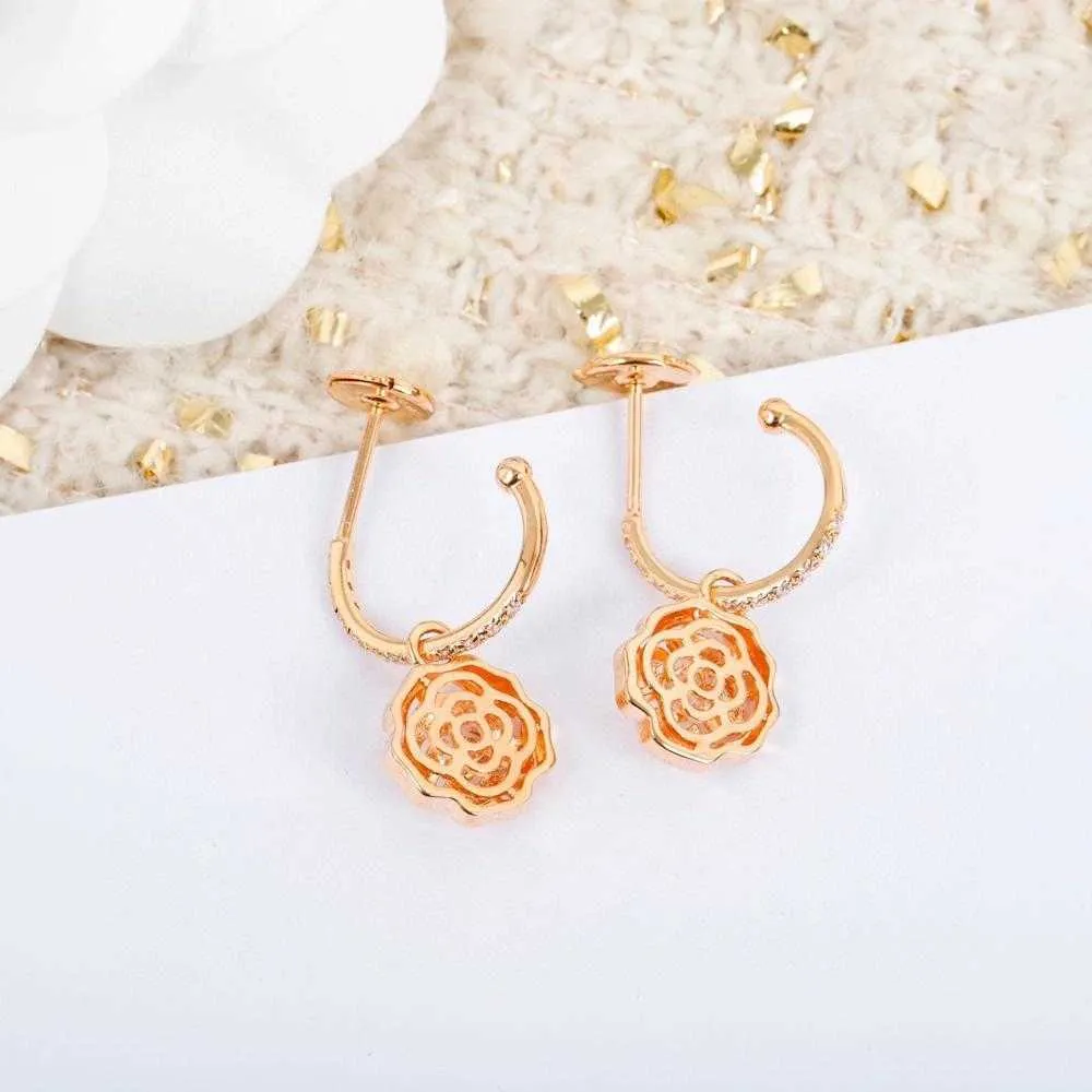 New Brand Pure 925 Sterling Silver Rose Earrings Rose Gold Stud Earrings Camellia Flower Pure 925 Sakura Flower Earrings4638184