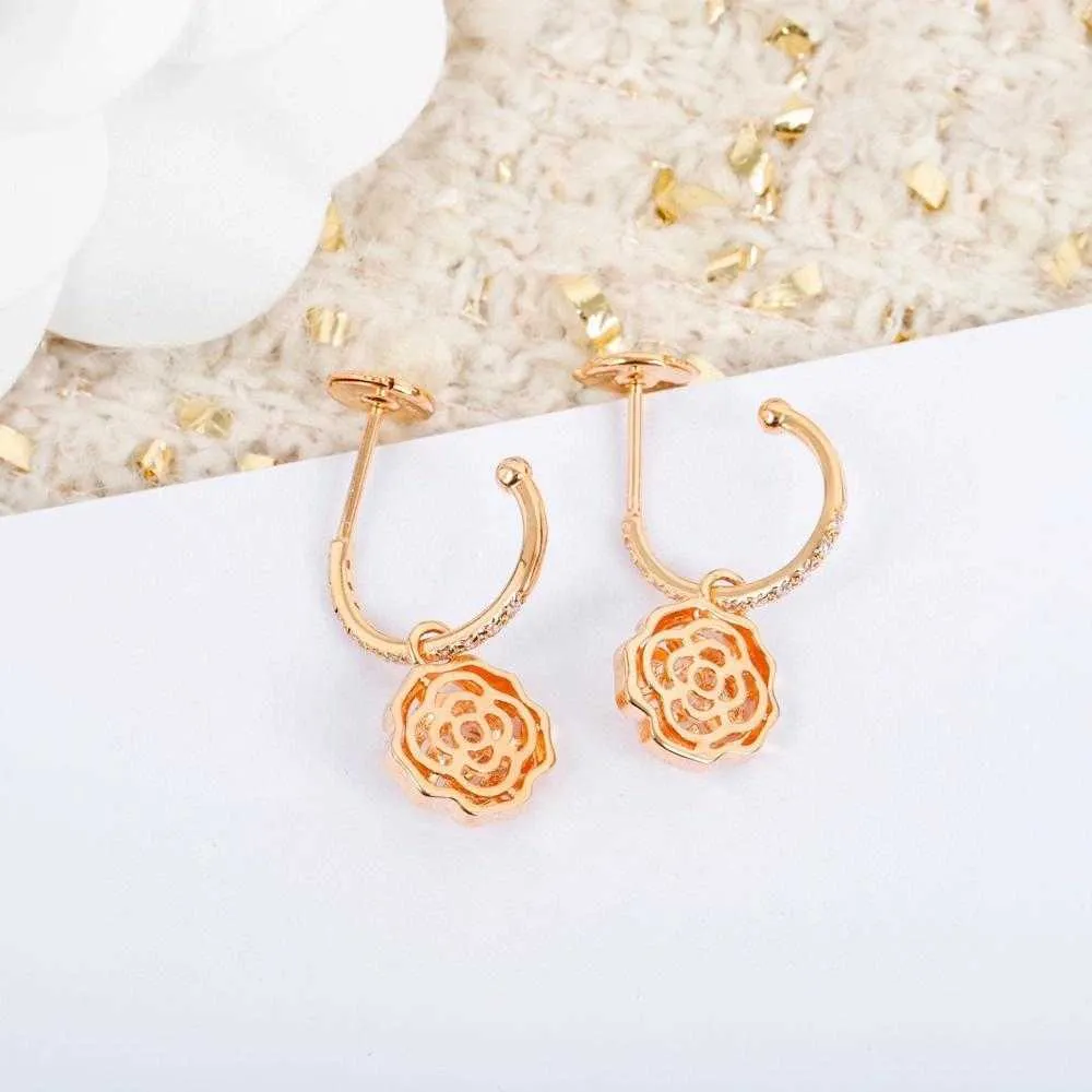 New Hot Brand Pure 925 Sterling Silver Rose arics Rose Gold Stud أقراط